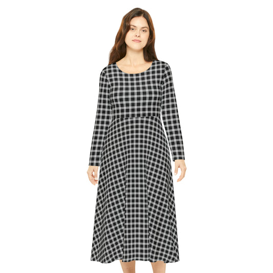 Hawaiian Plaid | Palaka | Country Style | Women's Long Sleeve Dance Dress (AOP)