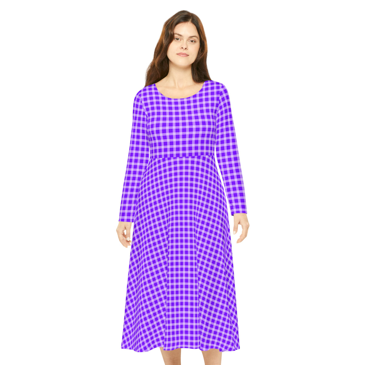 Hawaiian Plaid | Palaka | Country Style | Women's Long Sleeve Dance Dress (AOP)