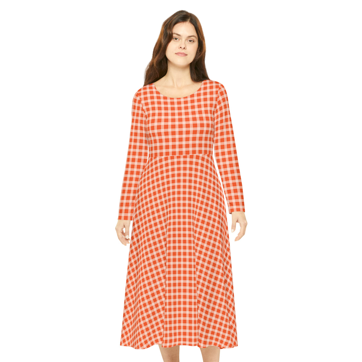 Hawaiian Plaid | Palaka | Country Style | Women's Long Sleeve Dance Dress (AOP)