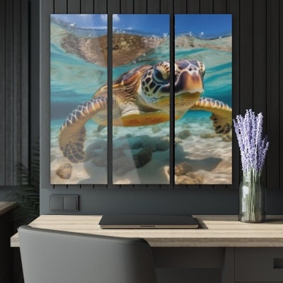 Hawaiian | Green Sea Turtle | Honu | Wildlife | Panoramic | Closeup | Tripytch | 3 Panel